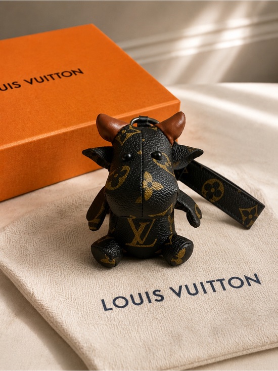 The Unbranded Brand Accessories - Luxury Monogram Cow Bag Charm - Brown/Gold Accents Key Chain